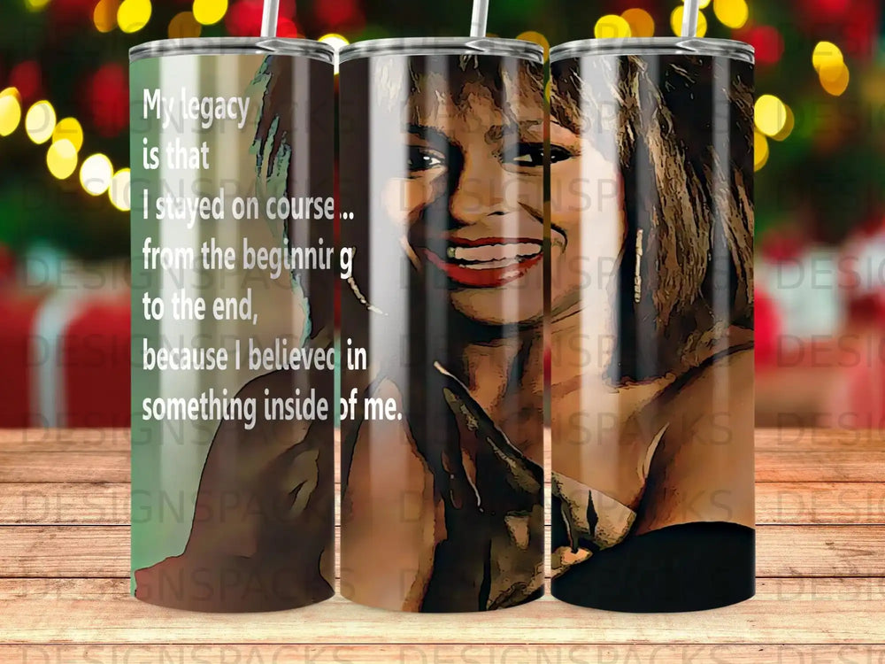 Woman smiling with inspirational quote about legacy and belief.