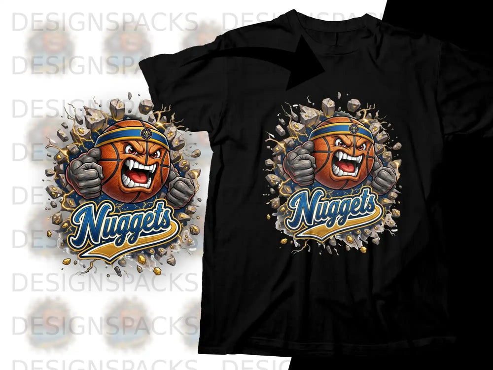 Denver Nuggets basketball mascot on black t-shirt.