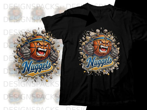 Denver Nuggets basketball mascot on black t-shirt.