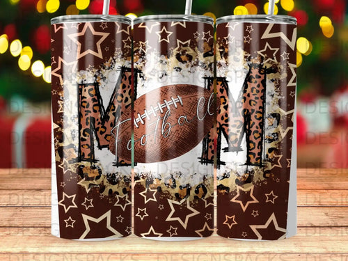 Football Mom tumbler with leopard print and stars.