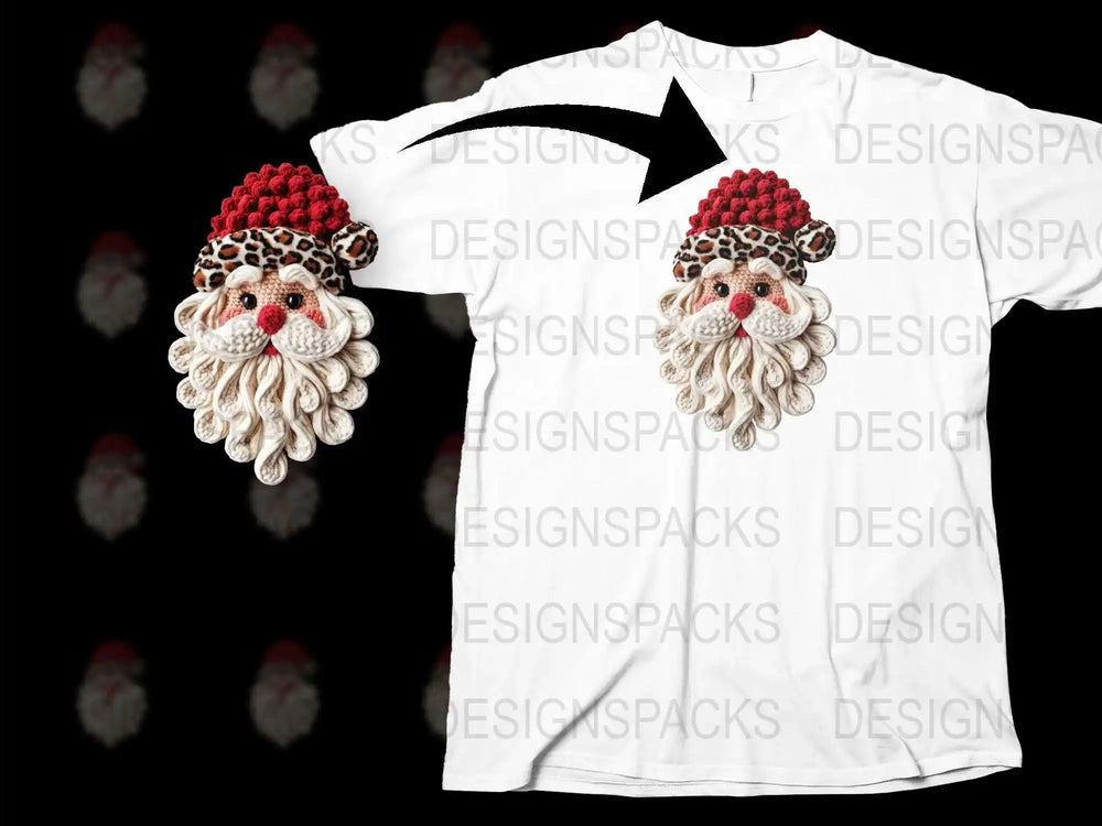 Festive Santa Claus Face Crochet Pattern T-shirt, Holiday Apparel, Unique Christmas Gift Idea, Unisex White Tee