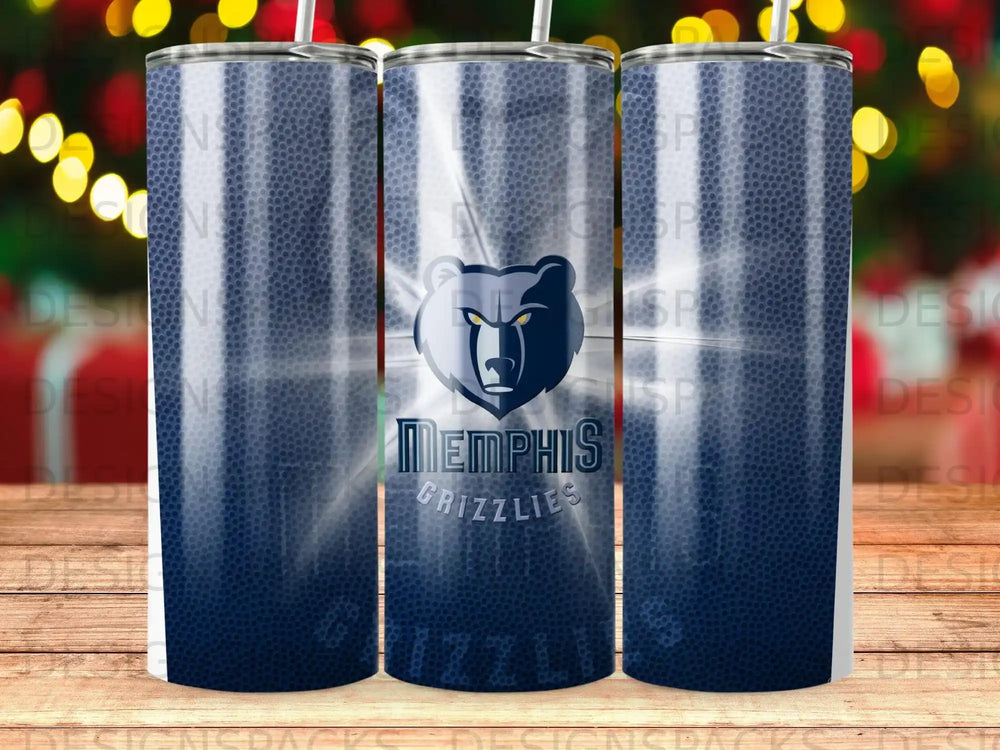 Memphis Grizzlies logo and team name on a blue, textured tumbler.