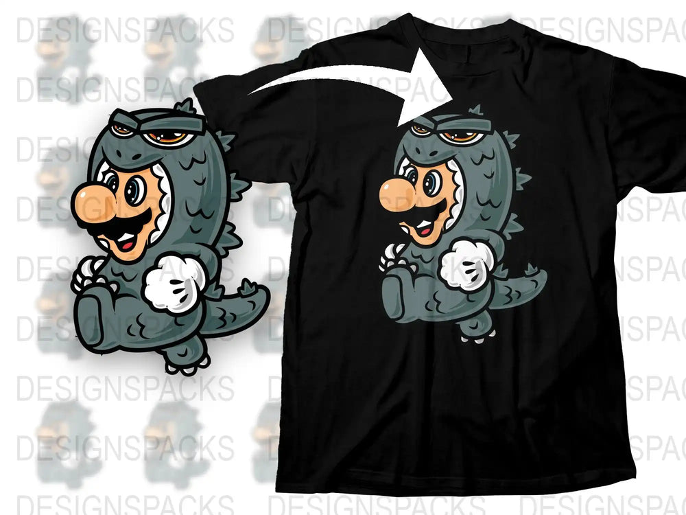 Cute Cartoon Dinosaur T-Shirt, Funny T-Rex Graphic Tee, Kids and Adult Sizes, Unisex Black Shirt