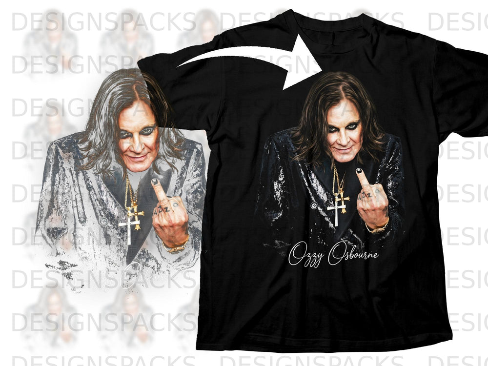 Black t-shirt with a graphic of Ozzy Osbourne giving the middle finger.