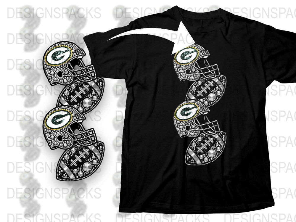 Green Bay Football Themed T-Shirt with Glitter Design, Stylish Sports Fan Apparel