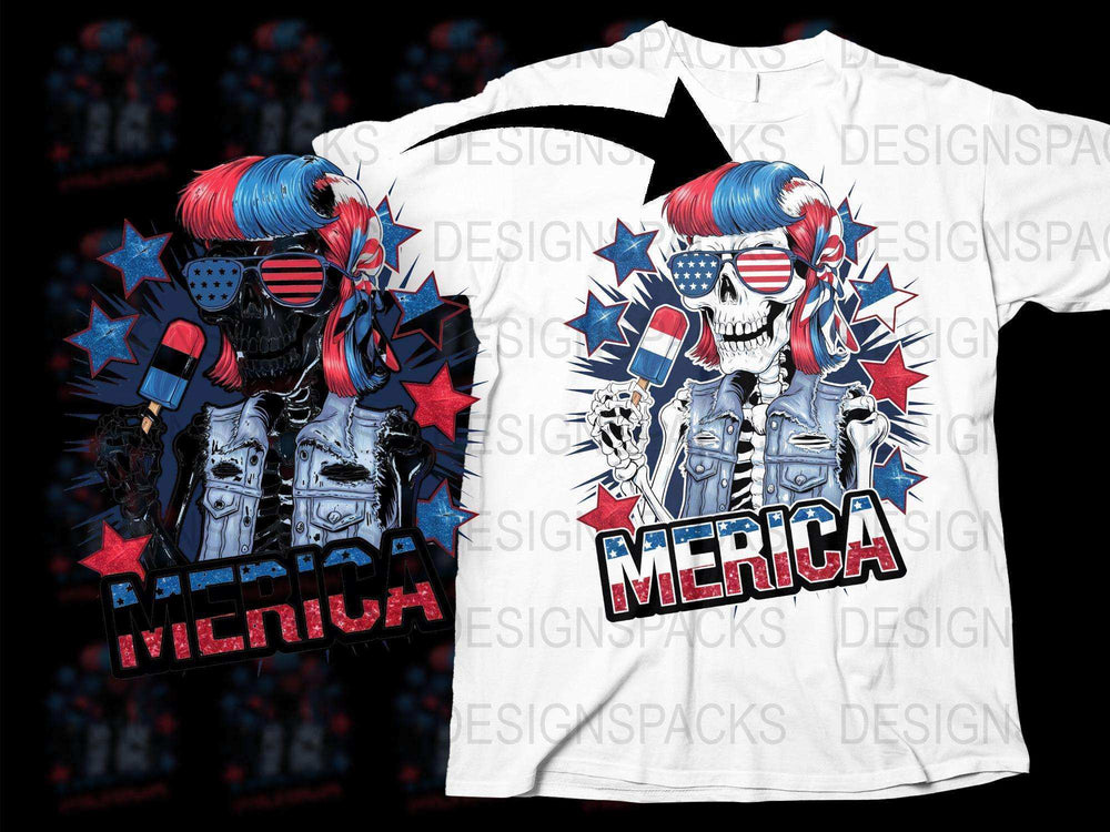 Patriotic Skull T-Shirt, American Flag Design, Merica USA Independence Day Apparel