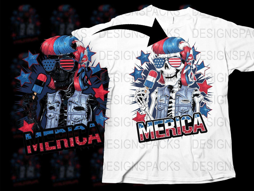 Patriotic Skull T-Shirt, American Flag Design, Merica USA Independence Day Apparel