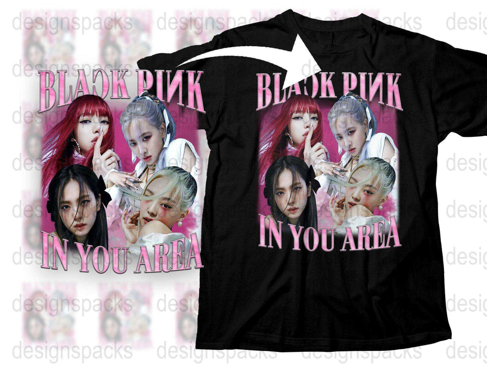 Black Pink In Your Area Fan T-Shirt, K-Pop Music Group Graphic Tee, Trendy Pop Band Merchandise