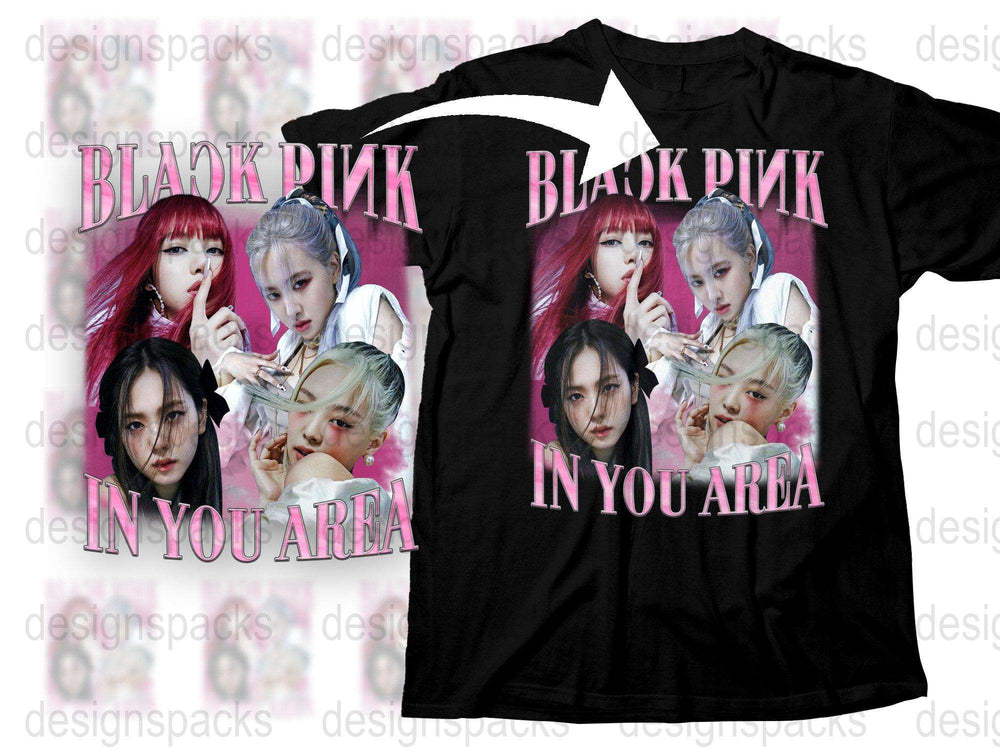 Black Pink In Your Area Fan T-Shirt, K-Pop Music Group Graphic Tee, Trendy Pop Band Merchandise