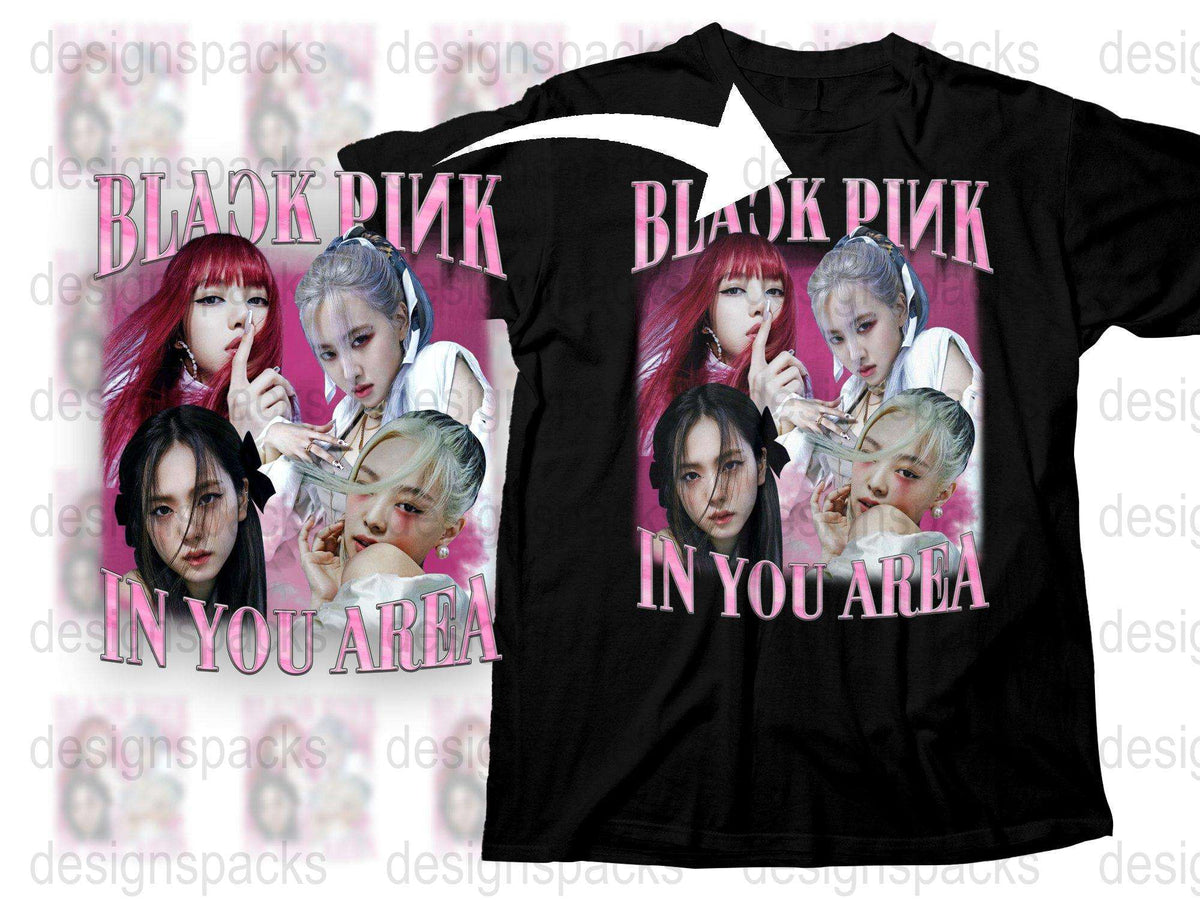 Black Pink In Your Area Fan T-Shirt, K-Pop Music Group Graphic Tee, Trendy Pop Band Merchandise