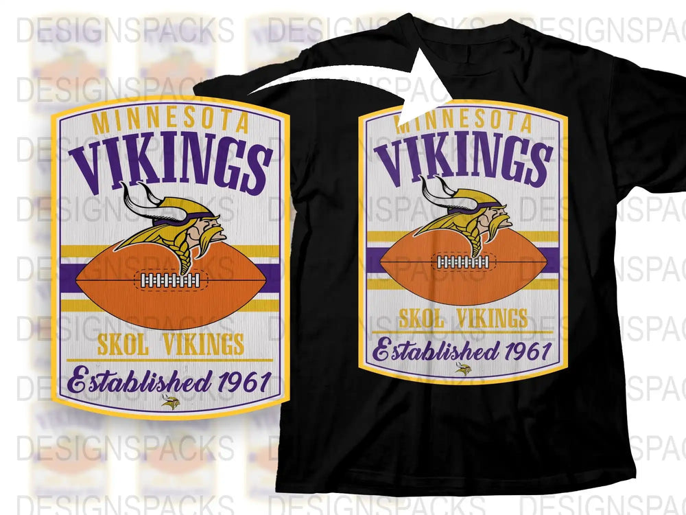 Minnesota Vikings T-Shirt, Skol Vikings Football Fan Gear, Purple and Gold Tee, Established 1961 Graphic Shirt