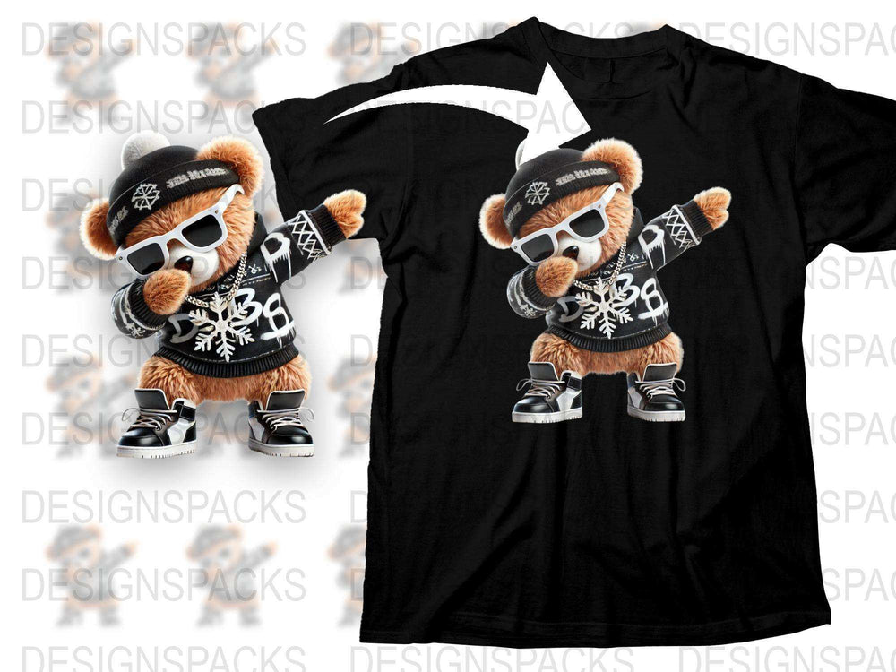 Cool Bear DJ Graphic T-Shirt, Hip Hop Style Teddy Bear, Urban Streetwear, Black Tee for Men and Women