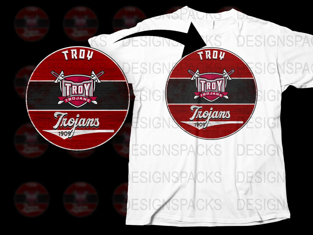 Troy Trojans Vintage Logo T-shirt, Retro Sports Team Graphic Tee, Casual Red and White Top, 1909 Classic Design, Unisex Fashion
