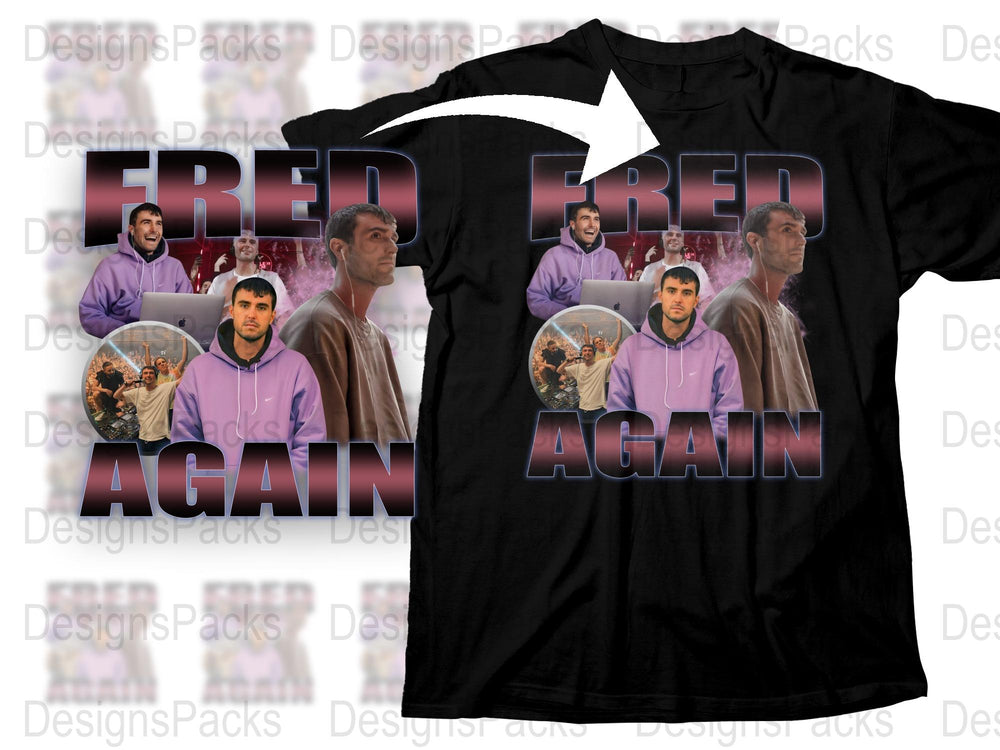 Fred Again Inspired Graphic T-Shirt, Bold Text and Multiple Images Design, Casual Streetwear Shirt