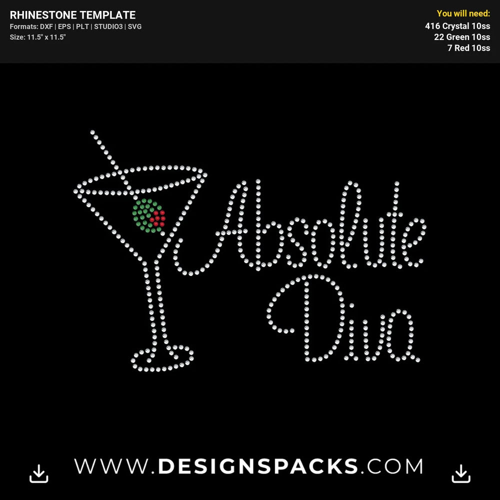 Absolute Diva Olive Martini 2 Rhinestone Digital Template