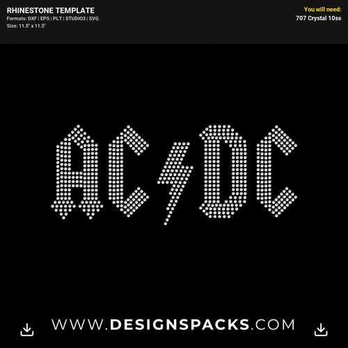AC DC Rock Band Logo Rhinestone Digital Template