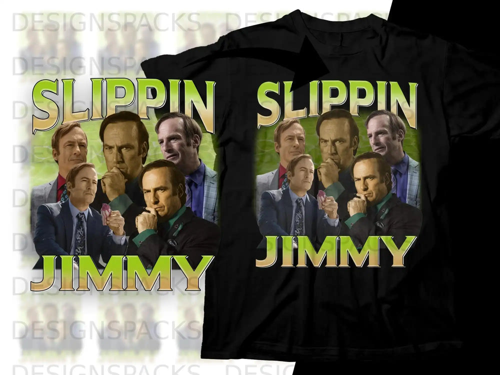 T-shirt with 'Slippin' Jimmy' text and characters from a TV show.
