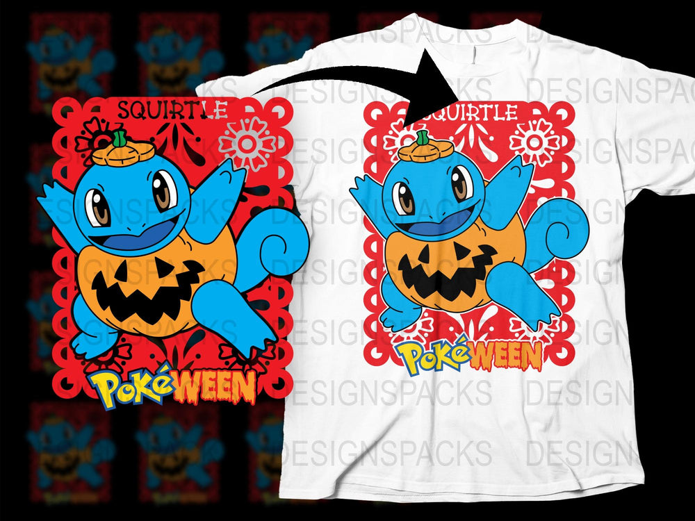 Squirtle Halloween T-Shirt, Cute PokeWeen Graphic Tee, Kids and Adult Sizes, Fun October Apparel