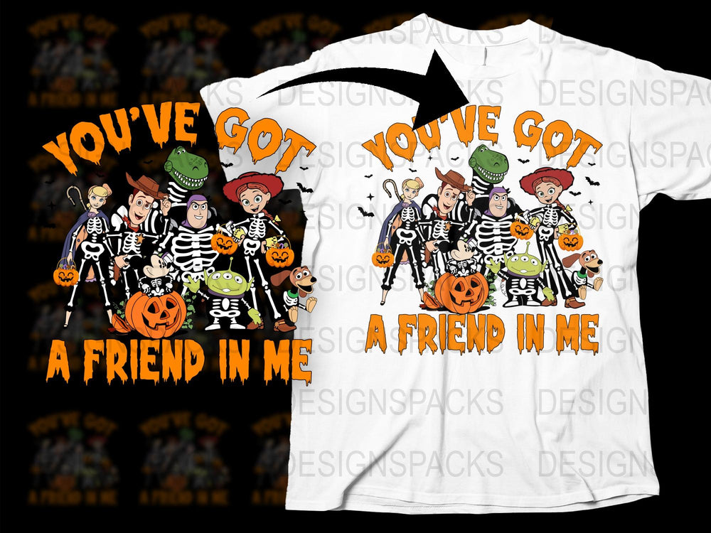 Halloween Toy Story Inspired T-Shirt, You've Got A Friend In Me, Family Costume Tee, Fall Festival Apparel, Pixar Characters Outfit