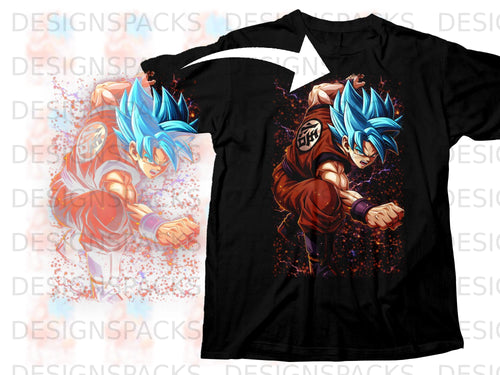 Black t-shirt with Goku in Super Saiyan Blue form and fiery effects.