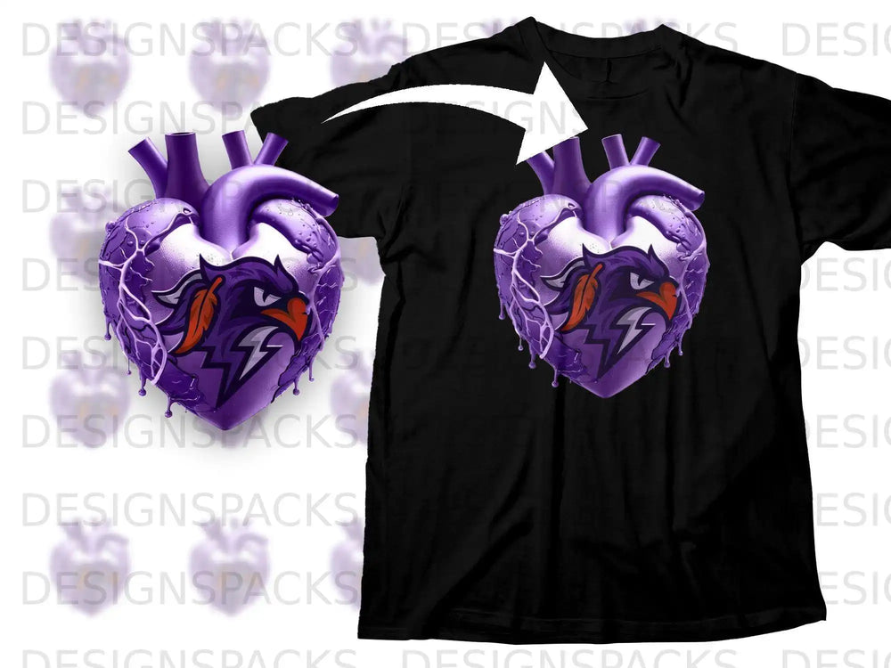 Purple Heart with Fierce Bird Graphic T-shirt