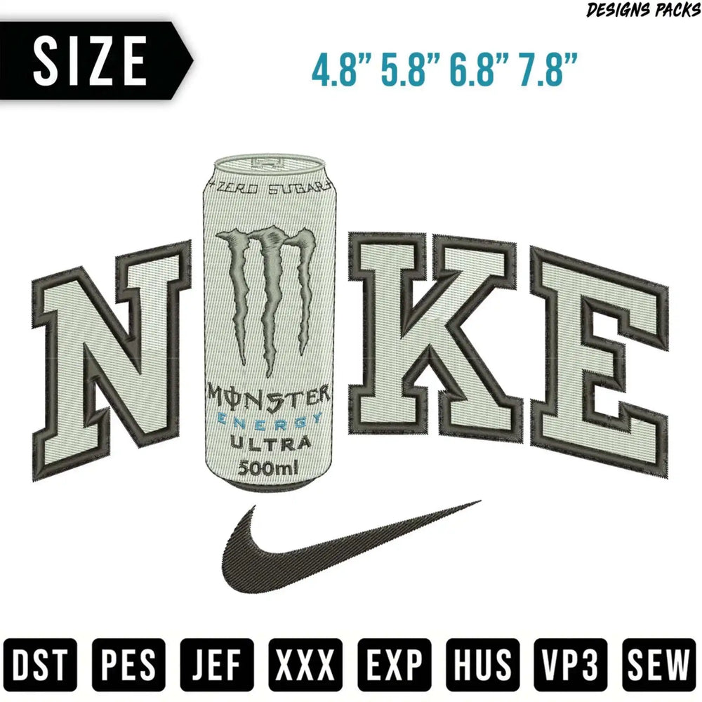 Nike logo with Monster Energy Ultra can, in various sizes.