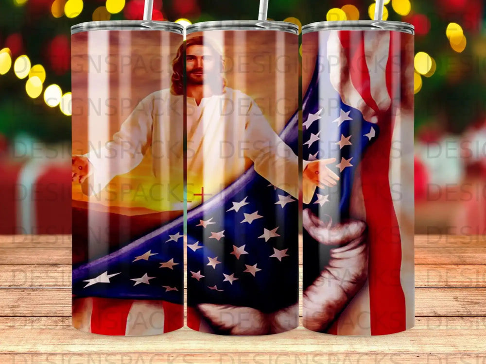 Tumbler featuring Jesus with American flag.