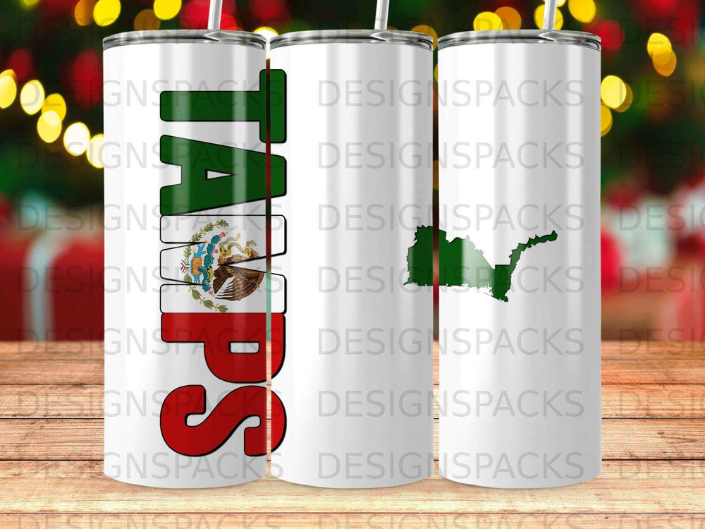 Two tumblers with the word "TAIPS" and a map of Texas on a white background.