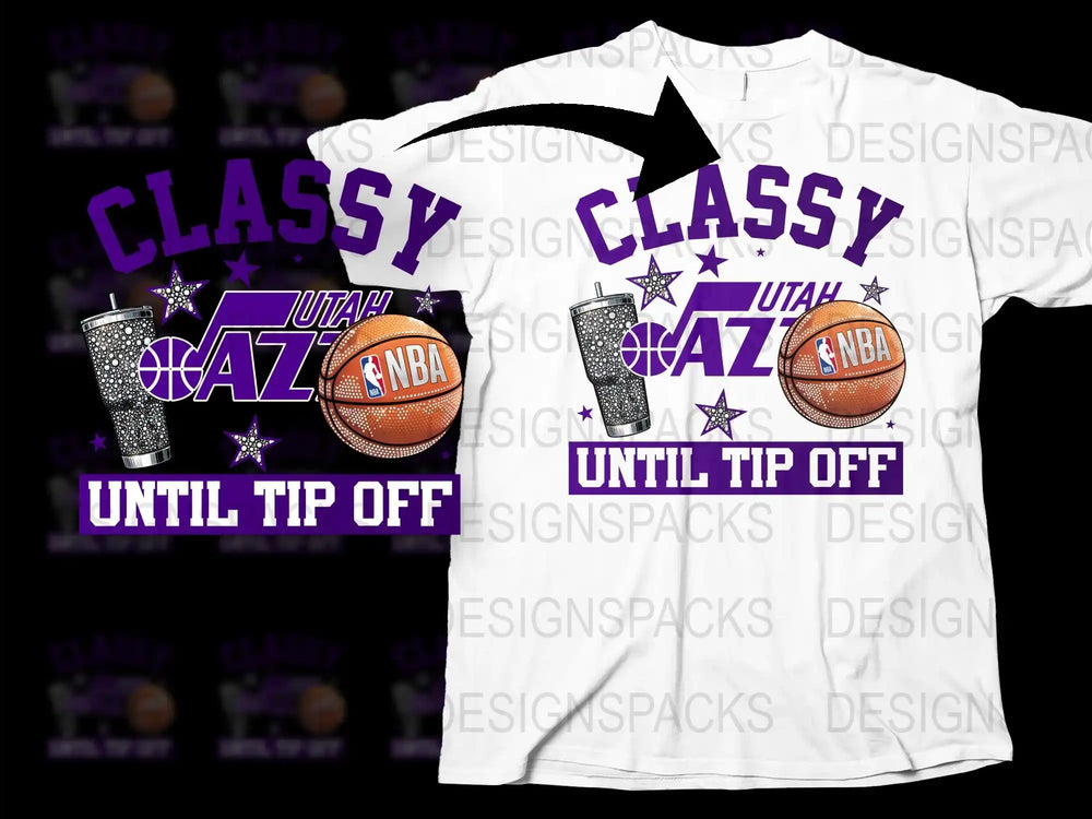 Utah Jazz NBA T-Shirt, Classy Until Tip Off Basketball Fan Tee, Purple and White Graphic Sports Shirt