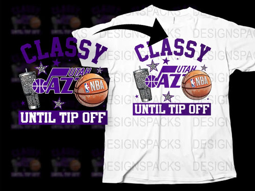 Utah Jazz NBA T-Shirt, Classy Until Tip Off Basketball Fan Tee, Purple and White Graphic Sports Shirt