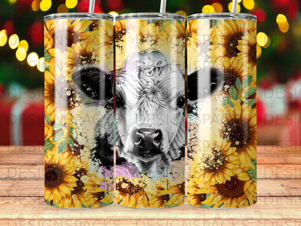 Cow with sunflowers on a tumbler.