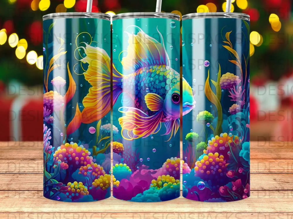 Vibrant aquarium scene with a colorful angelfish and coral.