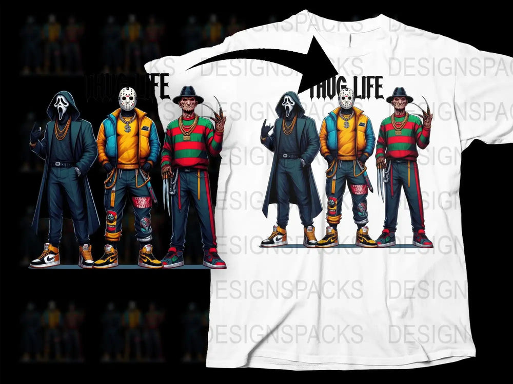 Thug Life Cartoon Characters T-Shirt, Hip Hop Urban Streetwear Tee, Men's Fashion Graphic Shirt
