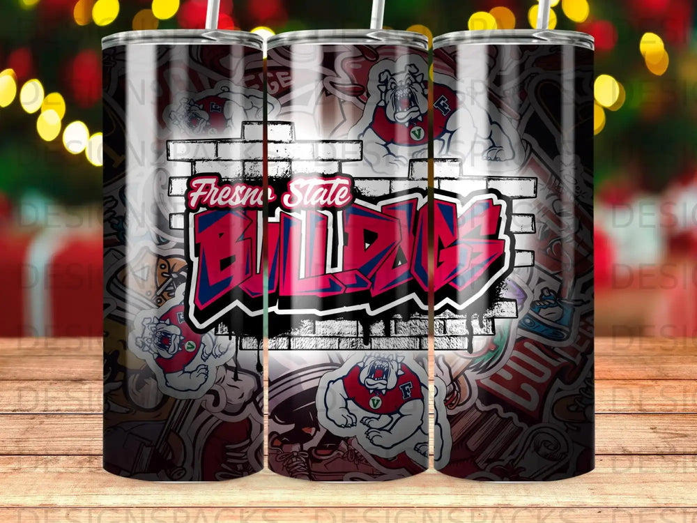 Fresno State Bulldogs graffiti logo on a tumbler.