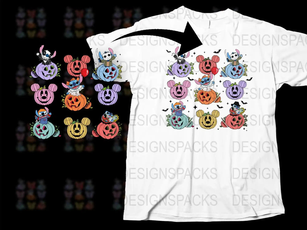 Halloween Pumpkin Shirt, Cute Ghosts and Bats, Spooky Cartoon Graphic Tee, Unisex T-Shirt Design for All Ages