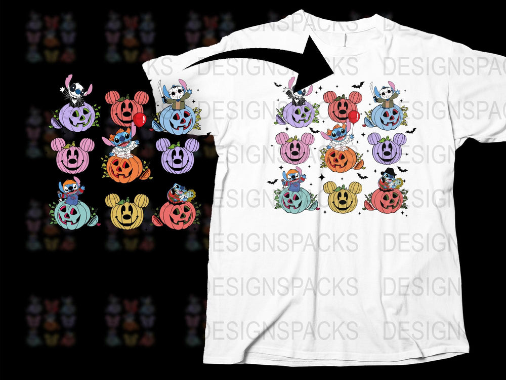 Halloween Pumpkin Shirt, Cute Ghosts and Bats, Spooky Cartoon Graphic Tee, Unisex T-Shirt Design for All Ages