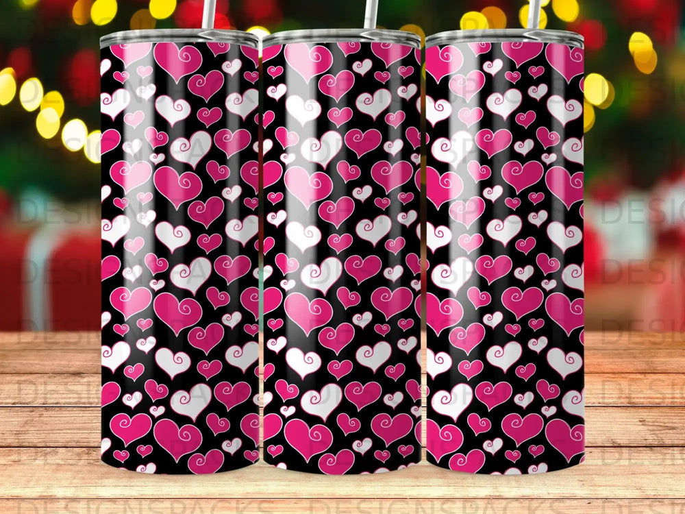 Pink White Heart Pattern Black Background product type