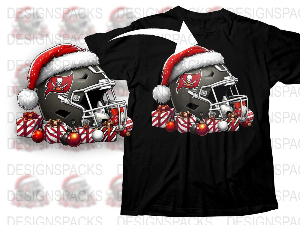 Festive Football T-Shirt, Tampa Team Helmet Graphic, Holiday Gifts, Sports Fan Apparel, Christmas Themed Tee