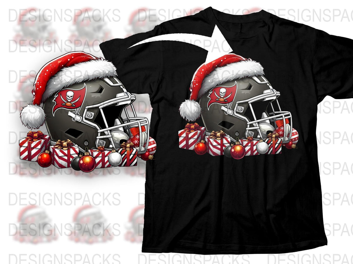 Festive Football T-Shirt, Tampa Team Helmet Graphic, Holiday Gifts, Sports Fan Apparel, Christmas Themed Tee