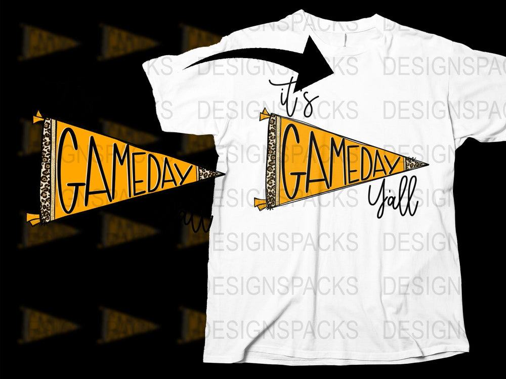 Gameday Y'all T-Shirt, Southern Football Game Day Tee, Leopard Print Triangle Flag Design, Sports Event Apparel