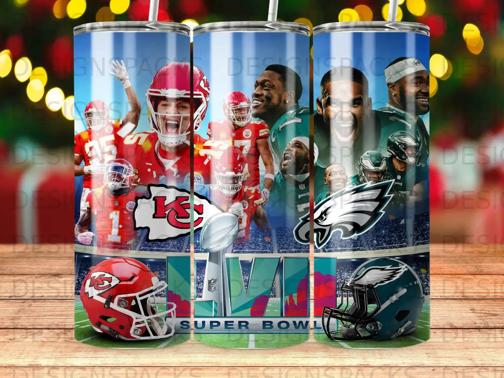 Super Bowl LIV helmets and logos for Kansas City Chiefs and San Francisco 49ers.