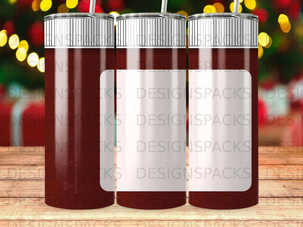 Three identical pill bottles with white labels and red stripes.