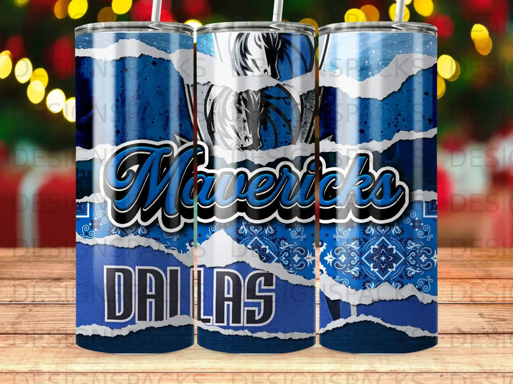 Dallas Mavericks bandana pattern tumbler with ripped paper design.