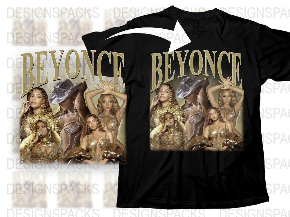 Beyonce Graphic T-Shirt, Pop Icon Golden Portrait Tee, Music Fan Apparel, Unisex Black Shirt