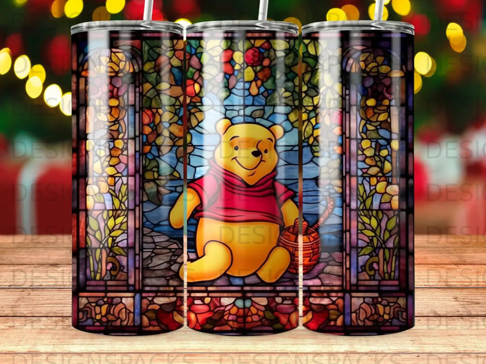 Winnie the Pooh stained glass tumbler with honey pot.