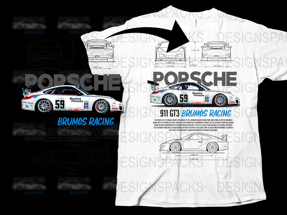 Porsche 911 GT3 Racing Brumos T-Shirt, Motorsport Car Graphic Tee, Vintage Inspired Race Apparel