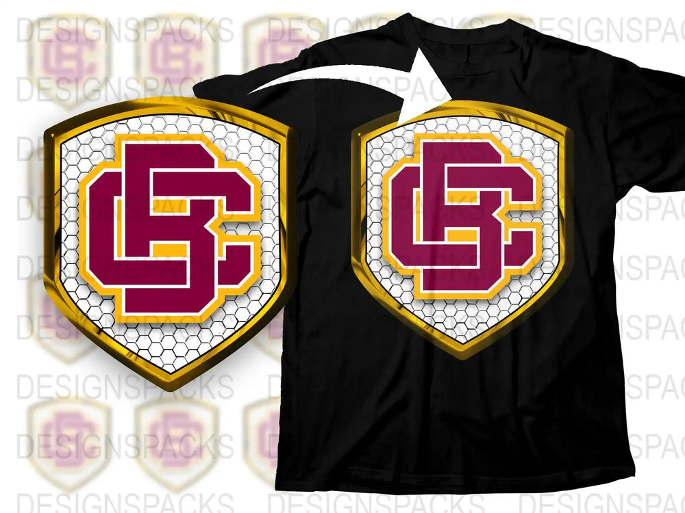 Monogram SC Shield Logo T-Shirt, Honeycomb Pattern, Bold Color Block, Fashion Tee, Athletic Style Apparel for All Ages