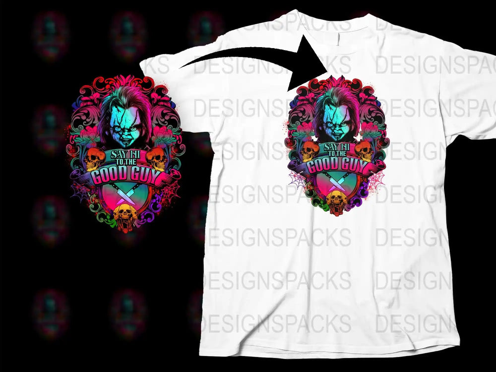 Chucky Horror Movie Inspired T-Shirt, Colorful Graphic Tee, Say Hi to the Good Guy Design, Unisex
