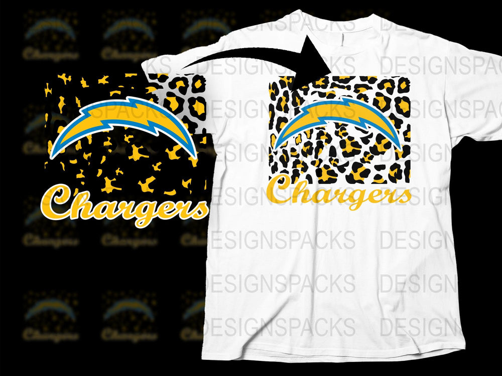 Chargers Themed T-Shirt, Leopard Print Design, Sports Fan Apparel, Unique Graphic Tee