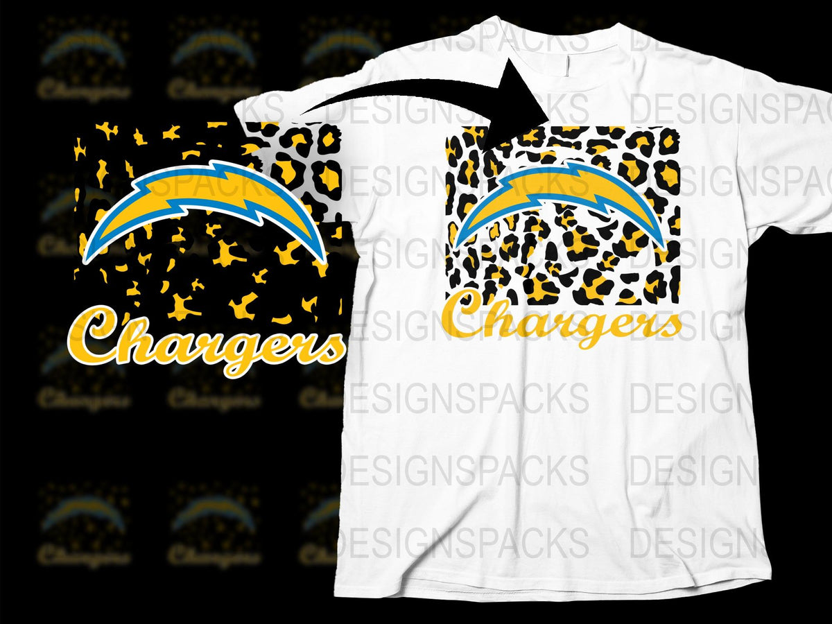 Chargers Themed T-Shirt, Leopard Print Design, Sports Fan Apparel, Unique Graphic Tee
